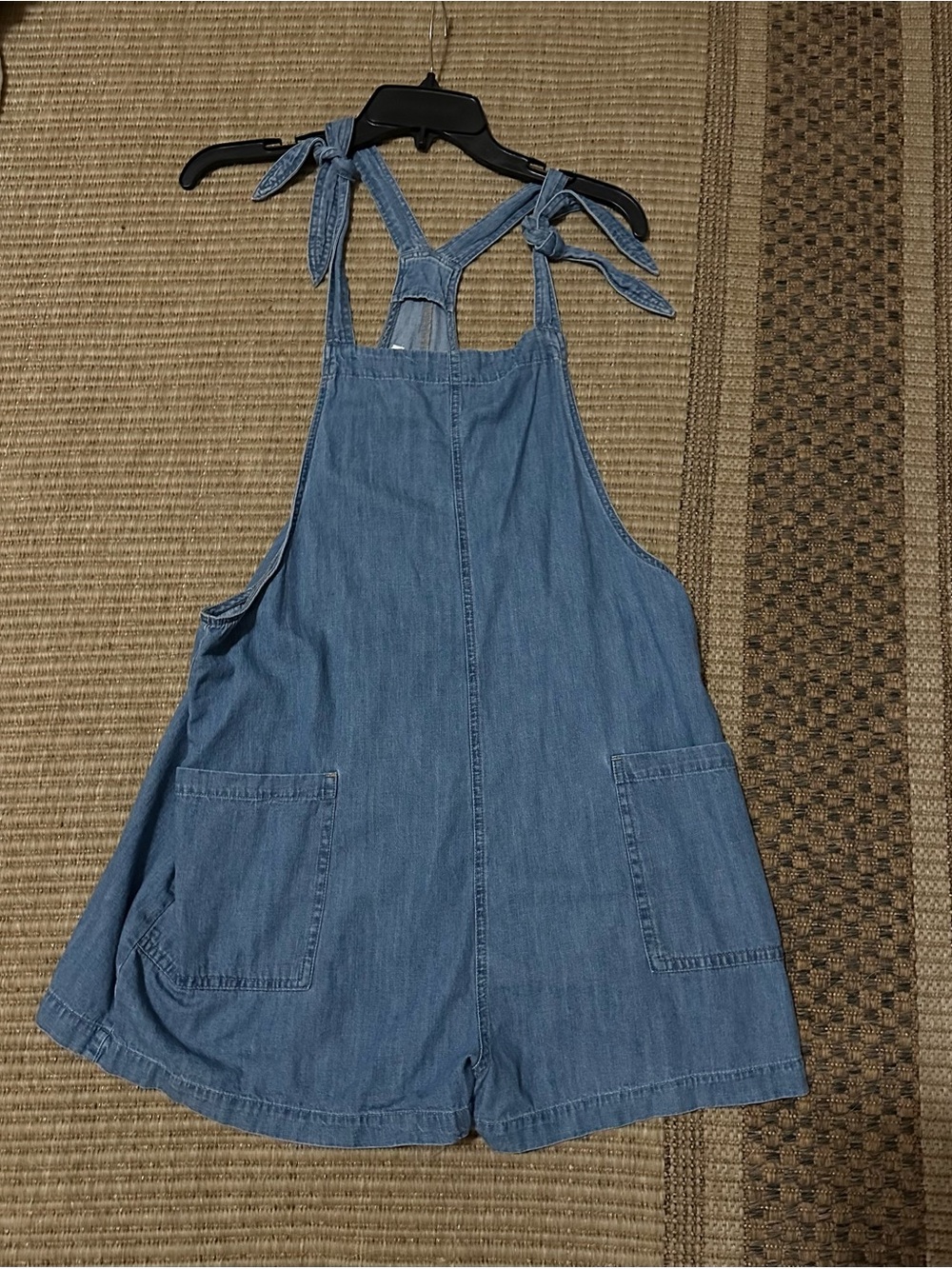 Denim Tie-Shoulder One-Piece Romper - Blue
